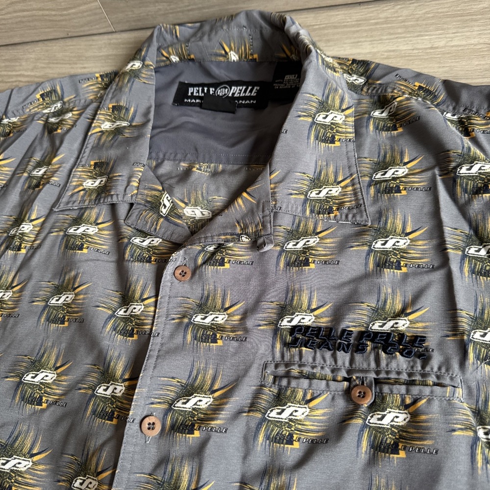 Y2K Vintage‎ Pelle Pelle Marc Buchanan All Over Logo Button Up Shirt Men's 3XL